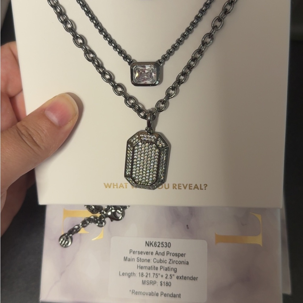bp Silver Gray Layered Necklace with Ornate Pendant